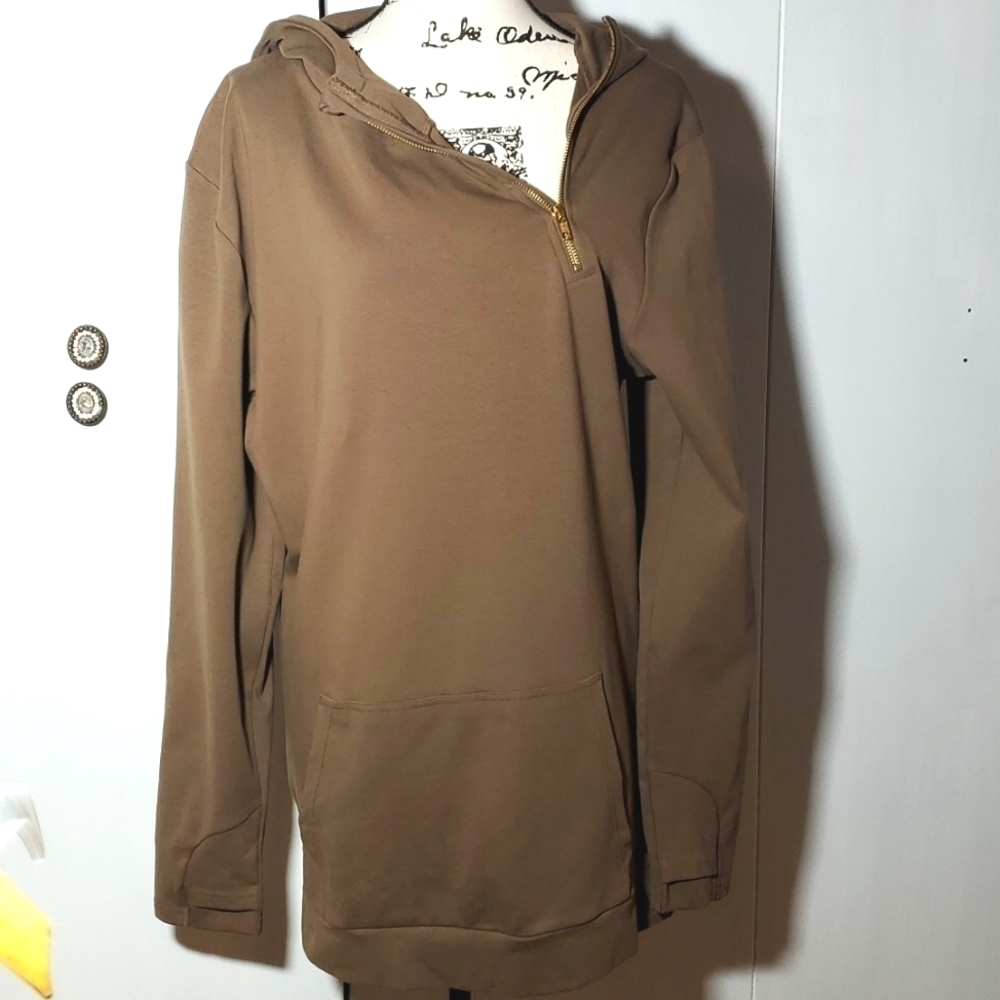 Casual Brown Women's Hoodie with Gold Zipper
